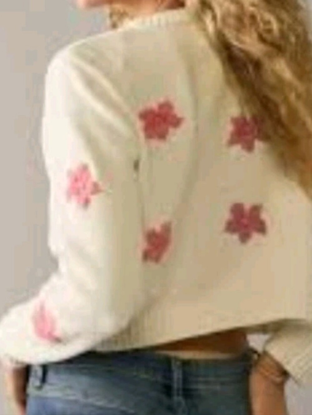 AUDREY PARIS-Francesca's Ivory Knit Floral Button Up Sweater Sz Med - Picture 5 of 7